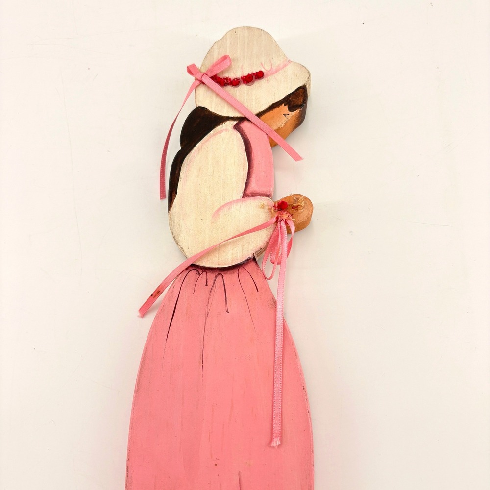 Hand Painted Wooden‎ Southern Belle Wall Plaque Pink Victorian Lady Folk Art - Picture 3 of 9